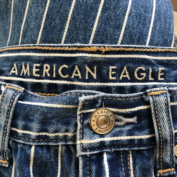 Denim Pin Stripe Jeans with Vintage Fringe - American Eagle Mom Jeans - Waist 26 - Picture 3 of 16